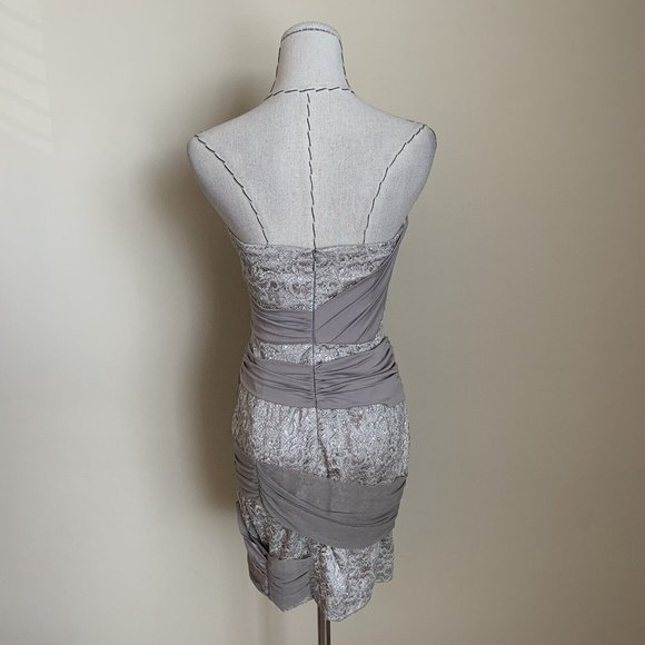90s Y2K BEBE Strapless Lace Draping Bandage Mini Party Dress Carrie Bradshaw S - Picture 5 of 12